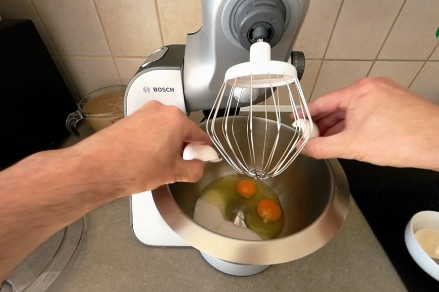 Beat eggs and sugar together